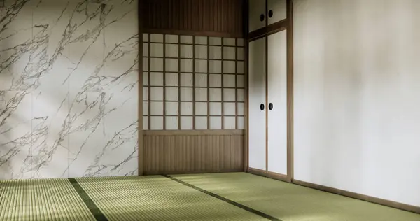 Boş Oturma Odası Japon Deisgn Ile Tatami Paspas Zemin — Stok fotoğraf
