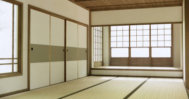 Nihon oda tasarımı. Kapı kağıdı ve tatami paspas odası japon tarzı..