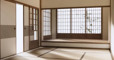 Nihon oda tasarımı. Kapı kağıdı ve tatami paspas odası japon tarzı..
