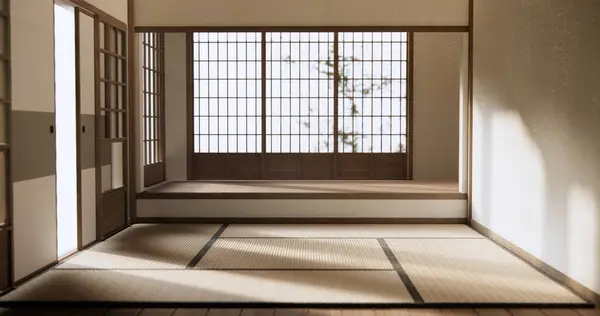 Nihon Habitación Diseño Interior Con Papel Puerta Tatami Alfombra Piso —  Fotos de Stock