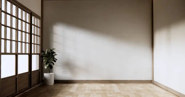 Regal Leere Tür Der Wand Mit Holzboden Design Japan Stil Stockbild