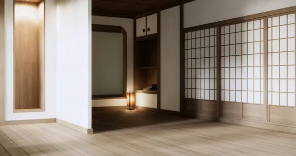 壁橱空门木地板设计日本风格 免版税图库图片