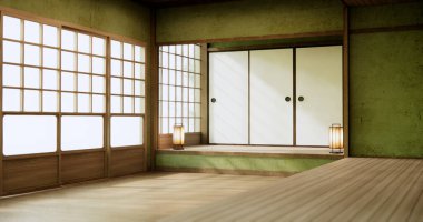 Yeşil boş oda, orijinal Japon stili modern minimal ile karıştırılmış..