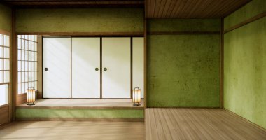 Yeşil boş oda, orijinal Japon stili modern minimal ile karıştırılmış..