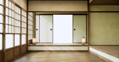 Boş oda, orijinal Japon stili modern minimal ile karıştırılmış..