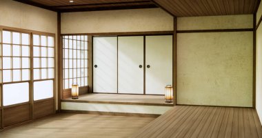 Boş oda, orijinal Japon stili modern minimal ile karıştırılmış..