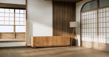 Japonya tarzı büyük yaşam alanı lüks oda japandi tarzı dekorasyon.