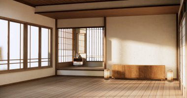 Boş oda, orijinal Japon stili modern minimal ile karıştırılmış..
