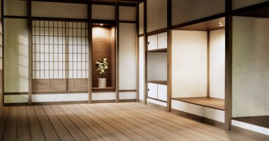 Boş oda, orijinal Japon stili modern minimal ile karıştırılmış..