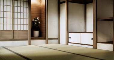 Boş oda, orijinal Japon stili modern minimal ile karıştırılmış..