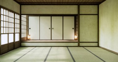 Boş oda, orijinal Japon stili modern minimal ile karıştırılmış..