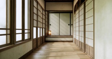 Boş oda, orijinal Japon stili modern minimal ile karıştırılmış..