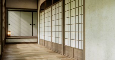 Boş oda, orijinal Japon stili modern minimal ile karıştırılmış..