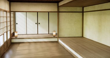 Boş oda, orijinal Japon stili modern minimal ile karıştırılmış..