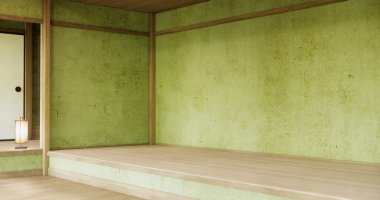 Yeşil boş oda, orijinal Japon stili modern minimal ile karıştırılmış..