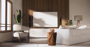 Oturma odası, granit zeminde koltuk olan modern minimal tarz..