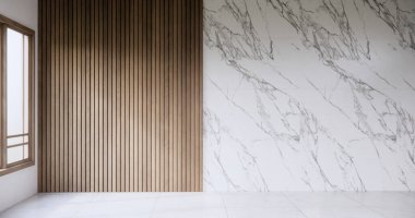 Mimari ve iç mekan konsepti Granit zemindeki boş odun kaplama duvarı.