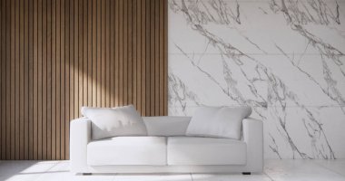 Oturma odası modern, minimumda, koltuğu granit zeminde..