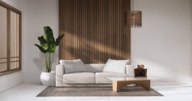 Oturma odası modern, minimumda, koltuğu granit zeminde..