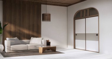 Oturma odası modern, minimumda, koltuğu granit zeminde..