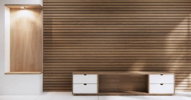 Cabinet room wooden interior wabisabi and armchair sofa and decoration japanese style.3D rendering