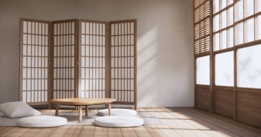 Japon usulü lambalı alçak masa. 3B görüntüleme