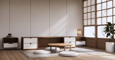 Japon usulü lambalı alçak masa. 3B görüntüleme