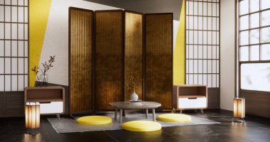 alçak masa ve yastık Japon tarzı oda renkli muji minimumu.