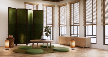 Düşük masa ve yastıklı modern oda japan tarzı..