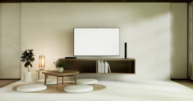 Düşük masa ve yastıklı modern oda japan tarzı..