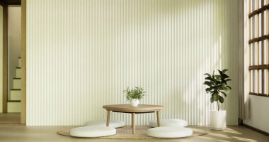 Düşük masa ve yastıklı modern oda japan tarzı..