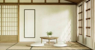 Düşük masa ve yastıklı modern oda japan tarzı..