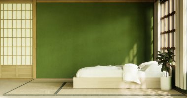 İç mekan, Japon yeşil yatak odasındaki zen yatak bitkisi ve decoartion ile modellenir.