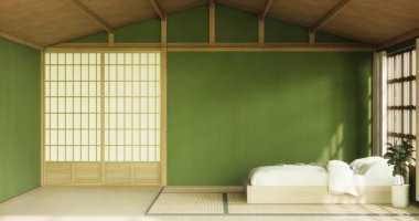 İç mekan, Japon yeşil yatak odasındaki zen yatak bitkisi ve decoartion ile modellenir.