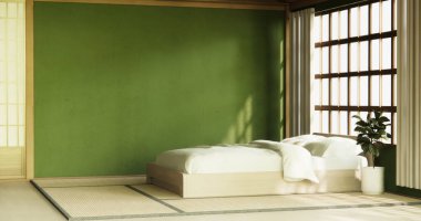 İç mekan, Japon yeşil yatak odasındaki zen yatak bitkisi ve decoartion ile modellenir.