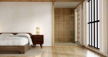 Dekorasyon odası Japonya ile modern yatak odası iç tasarımı.