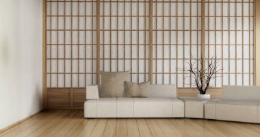 İç dizayn üzerine mini koltuk, zen modern oturma odası Japon tarzı..