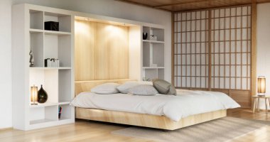 Dekorasyon odası Japonya ile modern yatak odası iç tasarımı.