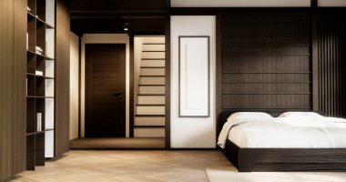 Ahşap duvarlı beyaz duvarlı modern odada merdivenler ahşap..