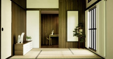 Nihon oda tasarımı. Kapı kağıdı ve tatami paspas odası japon tarzı..