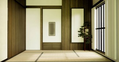 Nihon oda tasarımı. Kapı kağıdı ve tatami paspas odası japon tarzı..