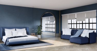 Modern Japon tarzında dekore edilmiş modern yatak odası tasarımı..