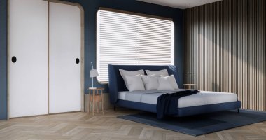 Modern Japon tarzında dekore edilmiş modern yatak odası tasarımı..