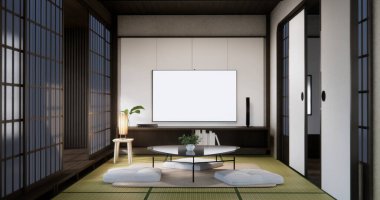 Oturma odasındaki dolap duvarı modern minimalist tarzda..