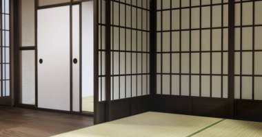 Standart boş oda japan ve tatami paspas katı. 3B görüntüleme