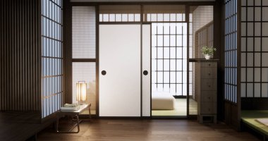 Standart boş oda japan ve tatami paspas katı. 3B görüntüleme