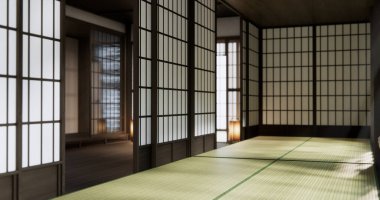 Standart boş oda japan ve tatami paspas katı. 3B görüntüleme