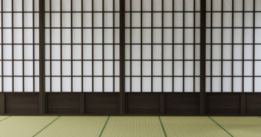Standart boş oda japan ve tatami paspas katı. 3B görüntüleme