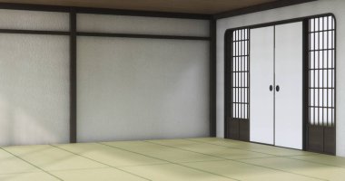 Standart boş oda japan ve tatami paspas katı. 3B görüntüleme