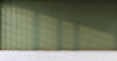 Boş - temiz yeşil modern oda Japon tarzı 3D görüntüleme